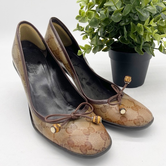 Gucci GG Crystal Canvas Bow Pumps Size 6 Classic - Picture 2 of 14